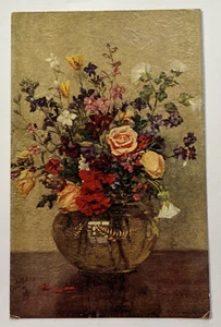 Flowers in Vase, Mixed Flowers Postcard ~ Tuck, Oilette, Textured, Artist Signed - Picture 1 of 2