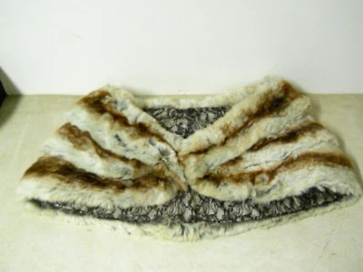 Vintage Rabbit Fur Stole Shawl Shoulder Wrap w/ Lace Lining 37" x 12" Costume - Image 1 of 4