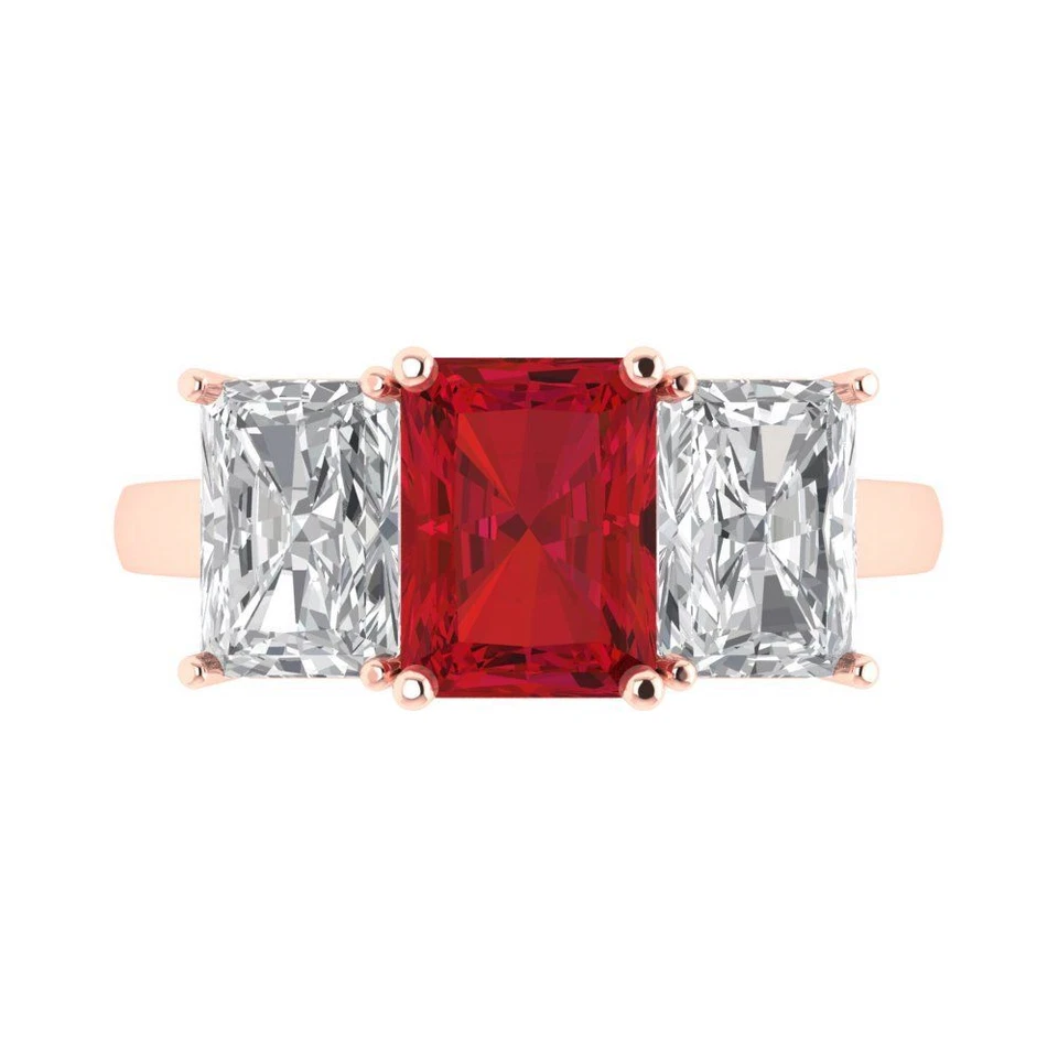 4 cttw Emerald Cut Simulated Pink Tourmaline Three-Stone Gold Ring for Women - Изображение 1 из 1