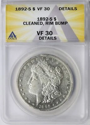 1892-S $1 Morgan Silver Dollar ANACS VF30 Details - Image 1 of 4