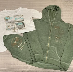 Justice 3pc Tie front tee, zip up hoodie & jogger sweatpants set size 14 16 - Picture 1 of 11