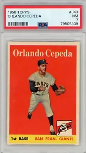 1958 Topps Orlando Cepeda PSA 7 NM #343 Graded Vintage Card San Francisco Giants - Picture 1 of 2