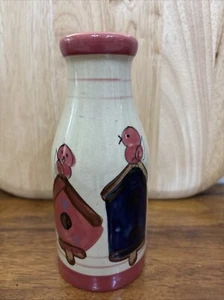 Heather Stone Pottery Vase Pitcher Bottle Bird Houses with Birds 7.5” X 3.25” - Picture 1 of 7
