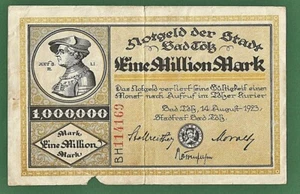 05 027 Notgeld Stadt Bad Tölz 1 Million Mark 14.8.1923, Serie BH KN rot 6-stelli - Bild 1 von 2