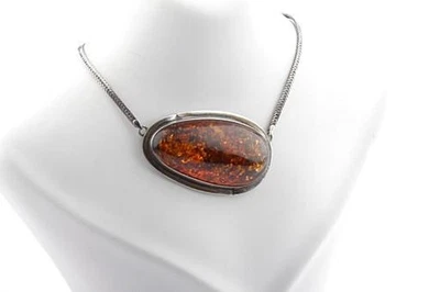 Collier Kette antik Jugendstil Bernstein 925 er Sterling Silber * - Bild 1 von 4