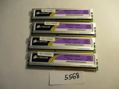 Corsair CM3x1024-1333C9 4x1Gb PC3-10600 1333Mhz DDR3 Desktop Memory RAM (5568) - Image 1 of 2