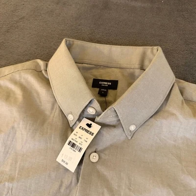 Camisa de Vestir Express Slim 1MX Para Hombres Grande Con Botones Manga Larga Gris Informal Nueva con Etiquetas Foto 1 de 4