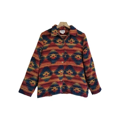 Vtg 90s Southwestern Size 14 Aztec Jacket Boho Geometric Woven Button Up Boho - Image 1 of 4
