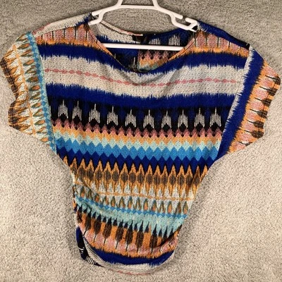 Blusa geométrica lápiz labial para mujer XS (34" pecho) colorida bohemia acanalada campesina Foto 1 de 4