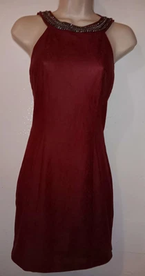 Vestido Guess Embellecido Cuello Imitación Cuero Talla 0 Borgoña Foto 1 de 4
