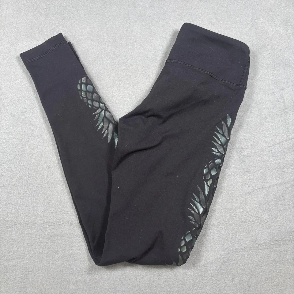 Lululemon Leggings Mujer 6 Negro Piña Lateral Lámina Estampado Alto Pantalones de Yoga Foto 1 de 4