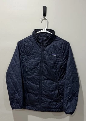 Patagonia Nano Puff Jacket Youth Large 12 Kids Navy Blue Puffer Full Zip - Image 1 of 4