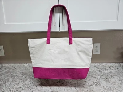 Calvin Klein Tote Shoulder Bag Large Canvas Carryall 19" Purse Carry Straps NEW - Image 1 of 4