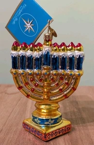 Christopher Radko Milagro de Luz Vidrio Hanukkah Adorno Menorá Navidad 5” - Imagen 1 de 4