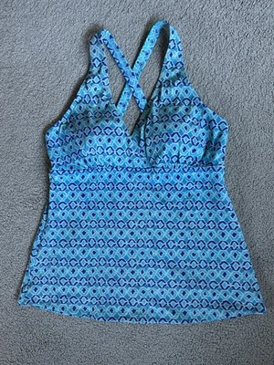 LL Bean 绿松石印花 TANKINI TOP 女式 12 码 Reg 帝国腰 UPF 50+ 紫外线 — 第 1/4 张图片