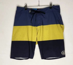 volcom boardshorts mens size 34 blue yellow black surfer swim trunks beach - Picture 1 of 14