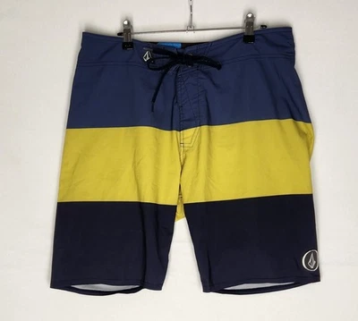 volcom boardshorts mens size 34 blue yellow black surfer swim trunks beach - Image 1 of 4