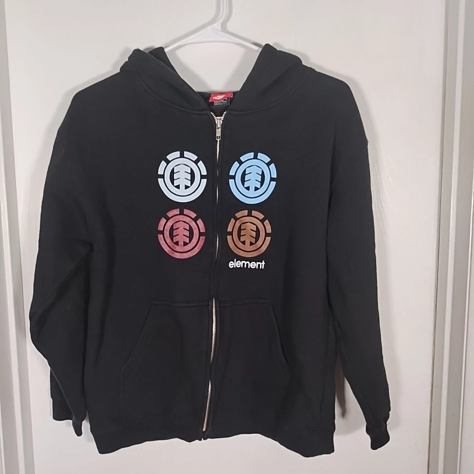 VTG Element Zip Hoodie Youth L/Women's S Y2K Black Skate Grunge Sweatshirt Logo - Image 1 of 4
