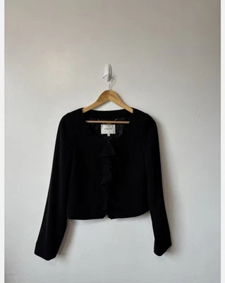 L K Bennett Black Ruffle Cropped Smart Blazer Long Sleeve Size 10 Work Formal - Image 1 of 4