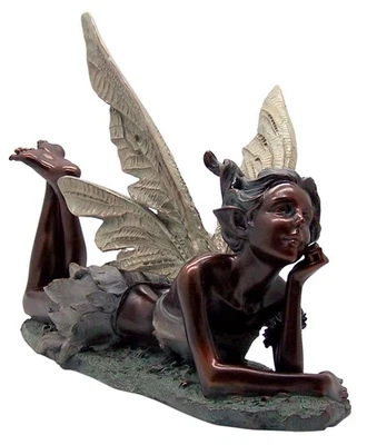 Daydreaming Fairy Laying Down with Bronze Finish and Green Accents Garden Sta... - Image 1 of 4