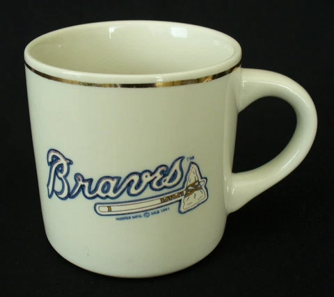 Vintage~ATLANTA BRAVES~1991~Beige and Gold Trim~COFFEE MUG~Clean~EXCELLENT Cover