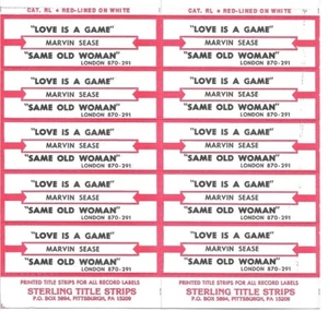 Feuille de titre Jukebox - Marvin Sease : "Love Is A Game" - rare '88 R&B - Photo 1/1