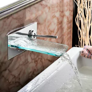 Bathroom Faucet Chrome Waterfall Spout Single Handle Mixer Tempered Glass Tap - Bild 1 von 7