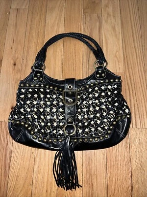 Rafe New York 棕色皮革和黄铜流浪汉包 带流苏和耳钉装饰 — 第 1/4 张图片