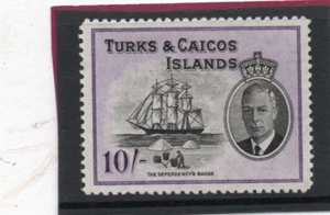 Turks & Caicos GV1 1950 10s. black & violet sg 233 H.Mint - Picture 1 of 2