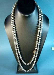 Rare 1981 Chanel 61.5-inch-long Necklace, 8mm by 7mm Silver-Tone Faux Pearls - Picture 1 of 12