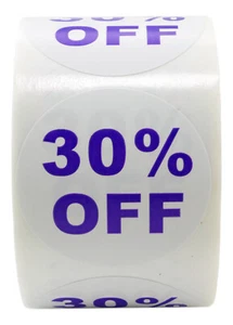 45 rollos de etiquetas de descuento ""30% de descuento"" (500 etiquetas/rollo, 2,5" de diámetro) ¡Gratis de BPA! - Imagen 1 de 2