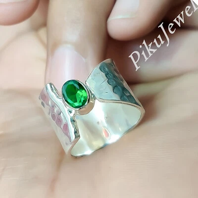 Anillo hecho a mano de plata de ley 925 con piedras preciosas de diopsido de cromo joyería elegante Foto 1 de 4