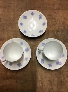 Antique Adderley Porcelain Blue Chelsea Set of 2 Cups & 3 Saucers - Picture 1 of 11