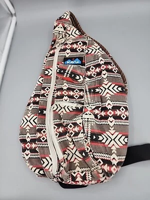 Kavu Tribal Geometric Aztec Rope Sling Bag Crossbody Purse Backpack Black Red - Image 1 of 4