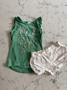 Gymboree Kids Outfit Girls 5 White Shorts Light Green Tank Top Shells Beach - Picture 1 of 5