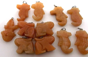 Gemstone carved pendants 11 total rabits seahorse peach adventurine 1 1/4 inche - Picture 1 of 1