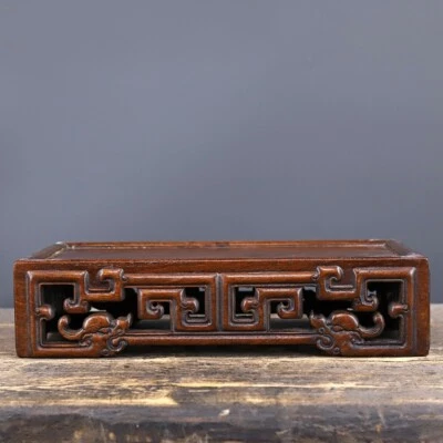 Mesa de té de madera china de 36 cm de palo de rosa natural animal dragón Foto 1 de 4