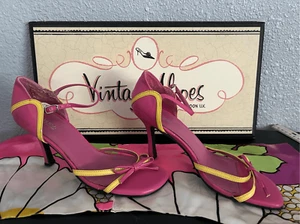 Heels Hot Pink & Yellow Fun Funky Sexy 3” & Bow! Sz 7 - Picture 1 of 9
