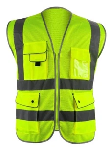 Mesh High Visibility Safety Vest, ANSI/ ISEA 107-2010 With 5 Pockets - Picture 1 of 7