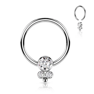 1 Pc 3 CZ Cluster Round Flat Ball Surgical Steel Captive Bead Ring Nose Septum  - Picture 1 of 9