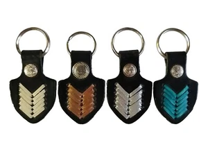 ARROWHEAD Shape KEYCHAIN w/ Handmade Braided LEATHER Key RING FOB /Silver Concho - Picture 1 of 12