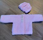 NEW??hand knitted cardigan baby pink with hat! Age 0-3months