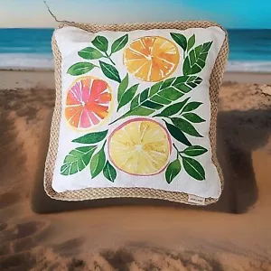 Allen+Roth Citrus Fruit Pillow Jute Border 16 X 16 Summer Patio Weatherproof - Picture 1 of 3