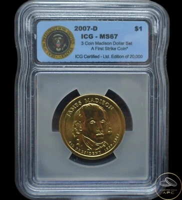 2007 D James Madison Presidential Dollar ICG MS67 $1 - Image 1 of 2