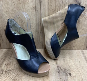 Seychelles Women's Wedge Platform Shoes Black Leather Back Zip Open Toe Size 9 - Picture 1 of 19