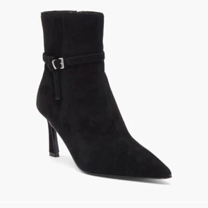 NEW Women Steve Madden Layan Bootie Black Suede 10 Pointed Toe Buckle - Picture 1 of 6
