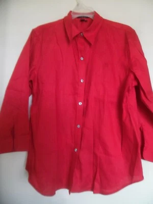 Camisa Top Mujer Ralph Lauren Chaps 100% Lino Rojo Manga 3/4 Talla L Foto 1 de 3