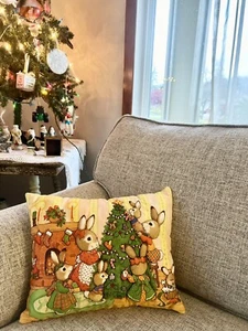 Vintage Bunny Rabbit Family Christmas 3D Craft Finished Vintage Pillow Cute 80s - Picture 1 of 6