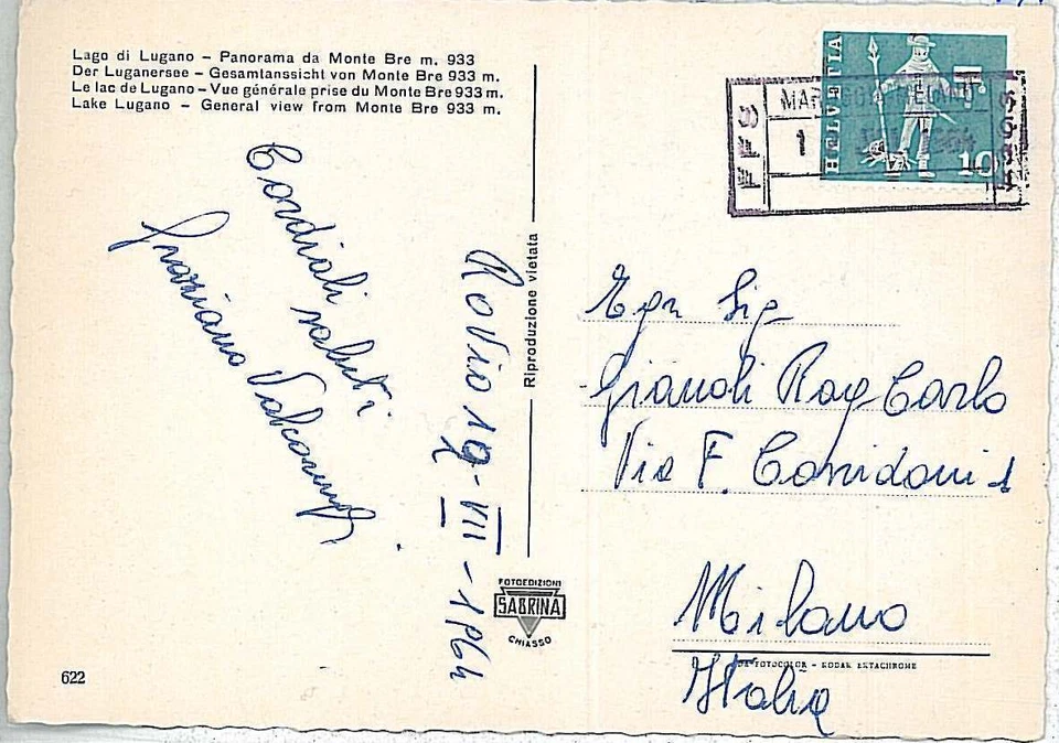 26773 - SWITZERLAND - POSTAL HISTORY COVER  - Stamp on CARD to ITALY 1964 - Image 1 of 1