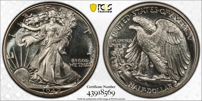 1942 50C PCGS PR66 CAC Walking Liberty Half Dollar 43918569 - Image 1 of 2